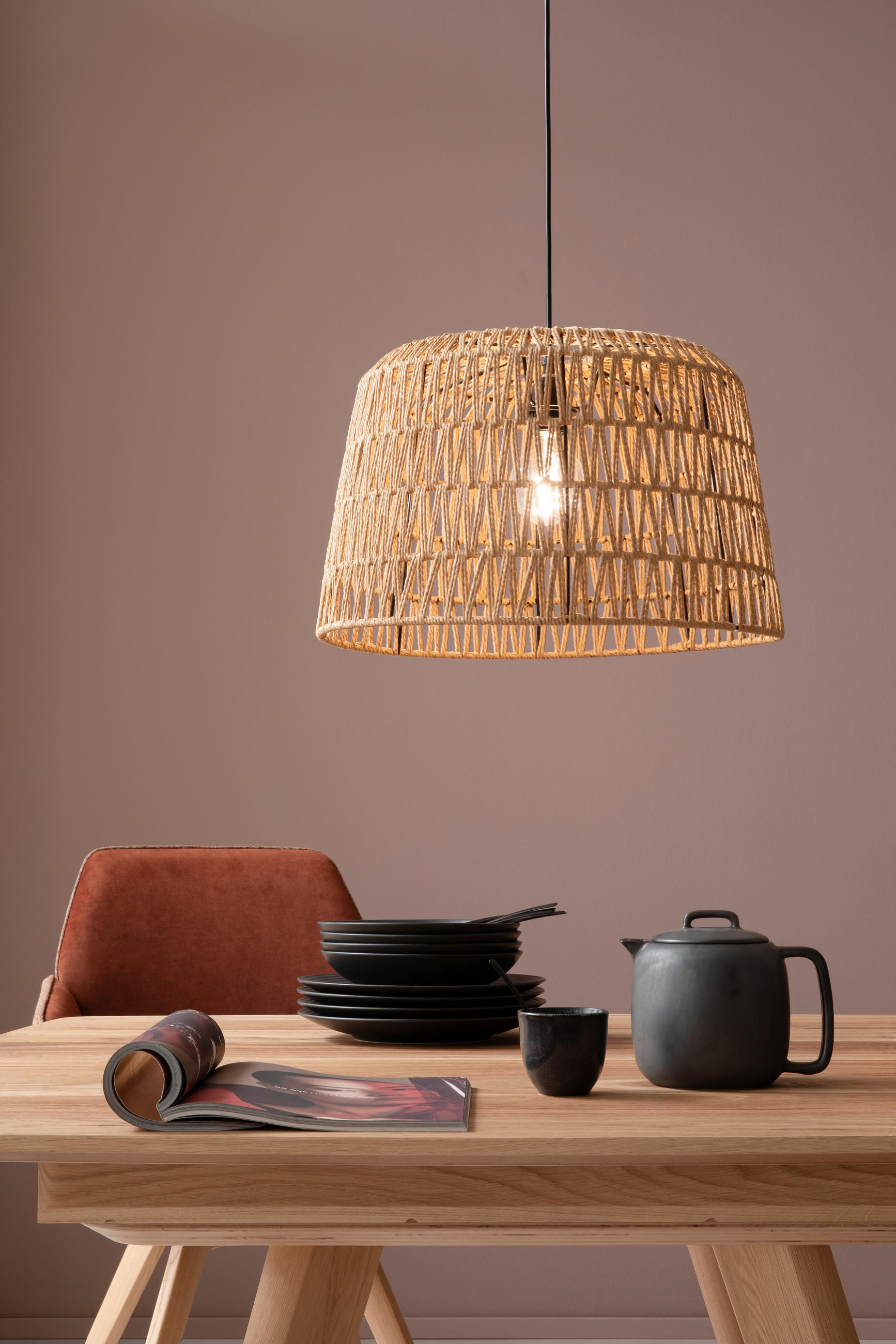 PENDELLEUCHTE Marca 46 cm  - Schwarz/Naturfarben, Natur, Naturmaterialien/Textil (46cm) - Schöner Wohnen