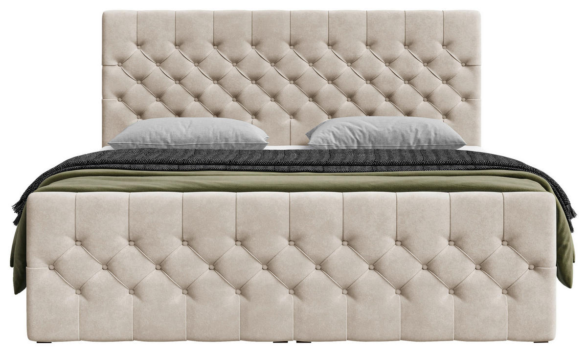 BOXBETT 180/200 cm,  in Beige, Matratze, Topper, H3 = fest  - Beige/Schwarz, KONVENTIONELL, Holz/Kunststoff (180/200cm) - Chameo