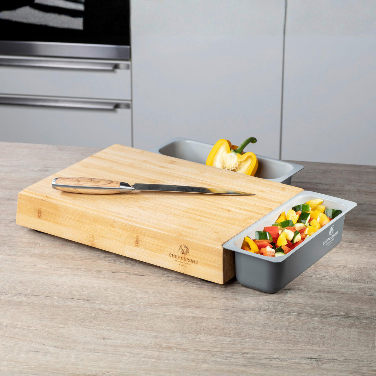 SCHNEIDEBRETT Holz, Metall Bambus  - Anthrazit/Naturfarben, Basics, Holz/Metall (51/28.7/7.5cm) - CHEF CUISINE