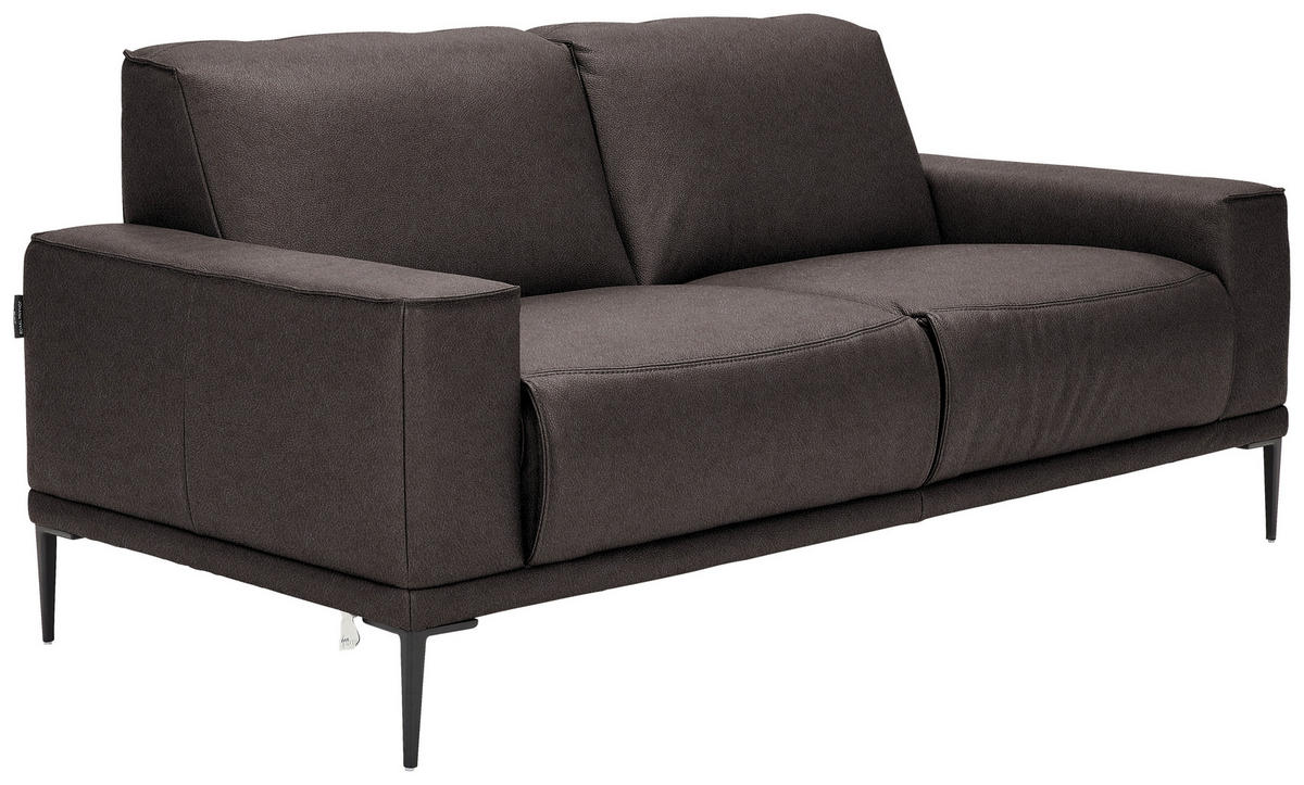 2-SITZER-SOFA in Echtleder Dunkelbraun  - Dunkelbraun/Schwarz, Design, Leder/Metall (180/82/92cm) - Johann Jakob