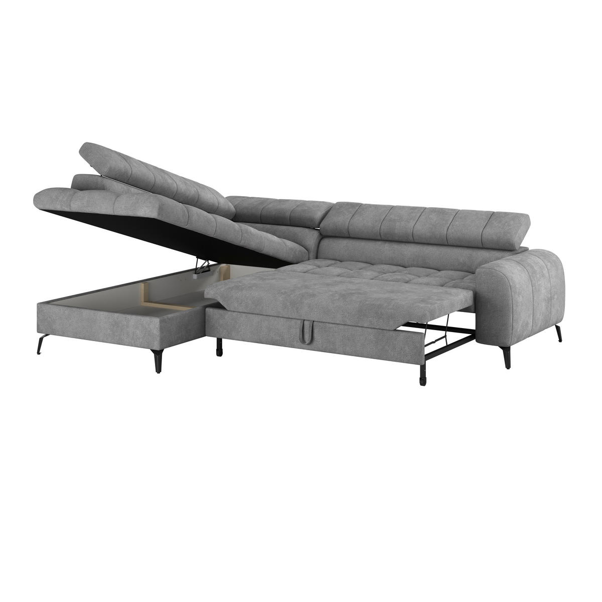 ECKSOFA Hellgrau  - Hellgrau/Schwarz, Trend, Kunststoff/Textil (203/261cm) - Livetastic
