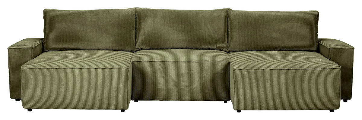 WOHNLANDSCHAFT Dunkelgrün Cord  - Dunkelgrün/Schwarz, KONVENTIONELL, Kunststoff/Textil (155/348/155cm) - Carryhome