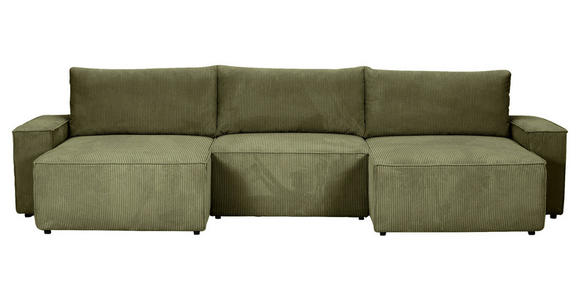 WOHNLANDSCHAFT  in Cord Dunkelgrün  - Dunkelgrün/Schwarz, KONVENTIONELL, Kunststoff/Textil (155/348/155cm) - Carryhome