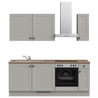 KÜCHENBLOCK 210 cm   in Grau, Eiche dunkel  - Eiche dunkel/Schwarz, MODERN, Holzwerkstoff/Metall (210cm) - Nobilia