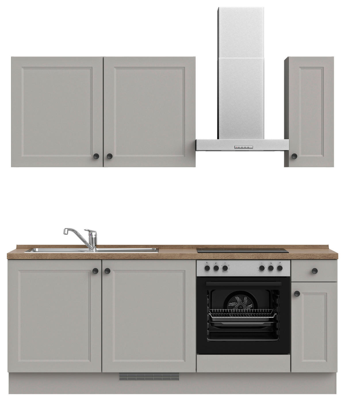 KÜCHENBLOCK 210 cm   in Grau, Eiche dunkel  - Eiche dunkel/Schwarz, MODERN, Holzwerkstoff/Metall (210cm) - Nobilia