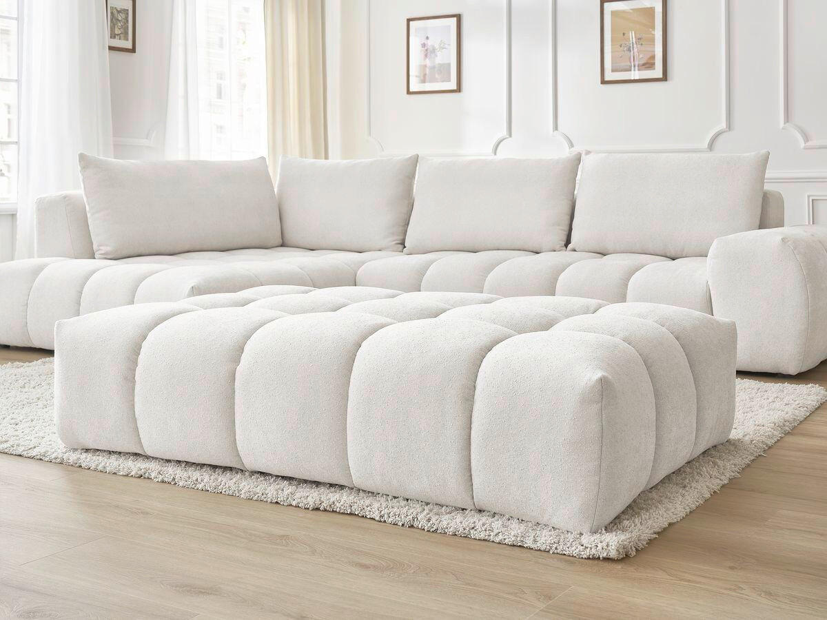 ECKSOFA Ottomane links  EVEREST Weiß Struktur  - Schwarz/Weiß, MODERN, Kunststoff/Textil (352/210cm) - Livetastic