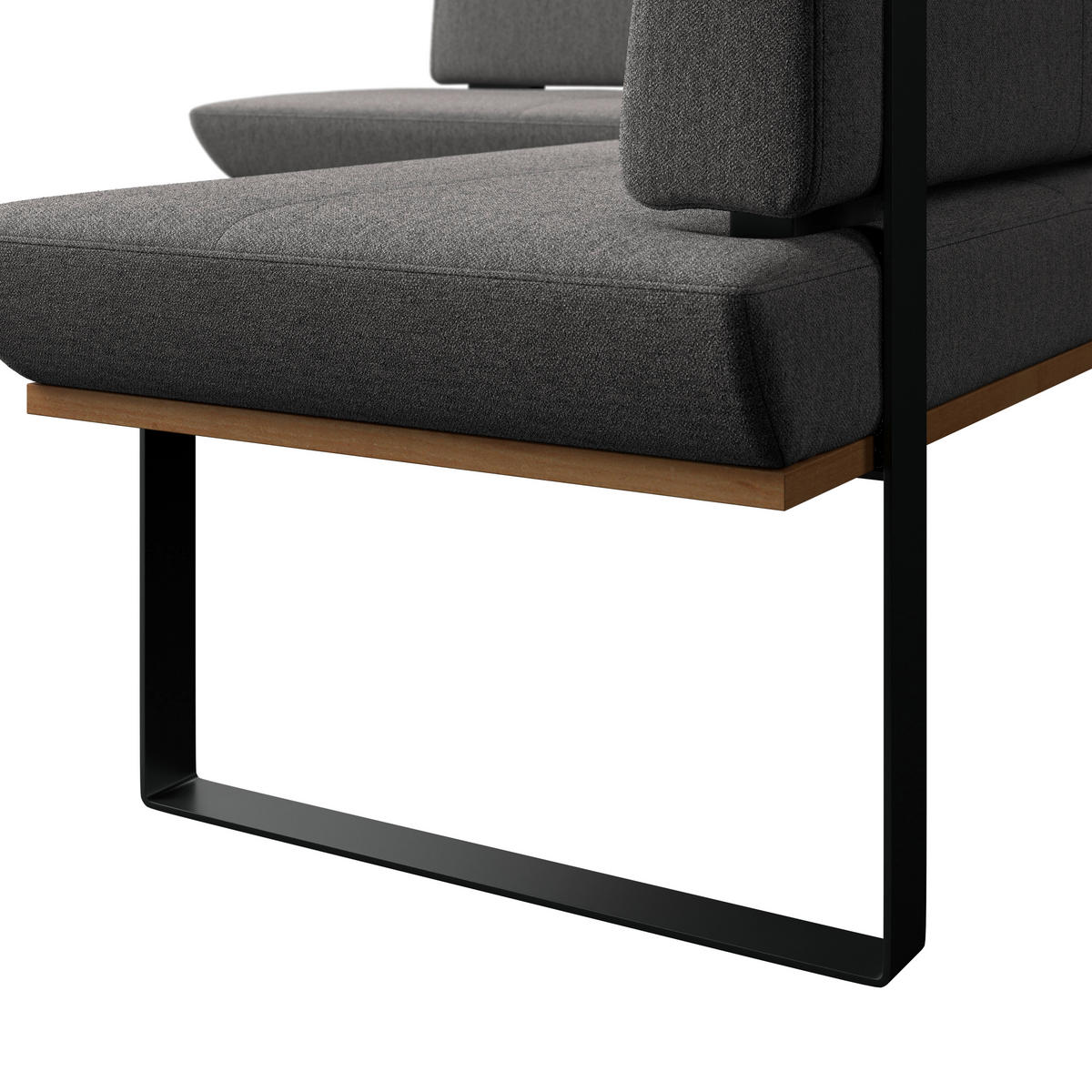 ECKBANK 175/225 cm Webstoff Grau Eiche vollmassiv   - Schwarz/Grau, MODERN, Holz/Textil (175/225cm) - Livetastic
