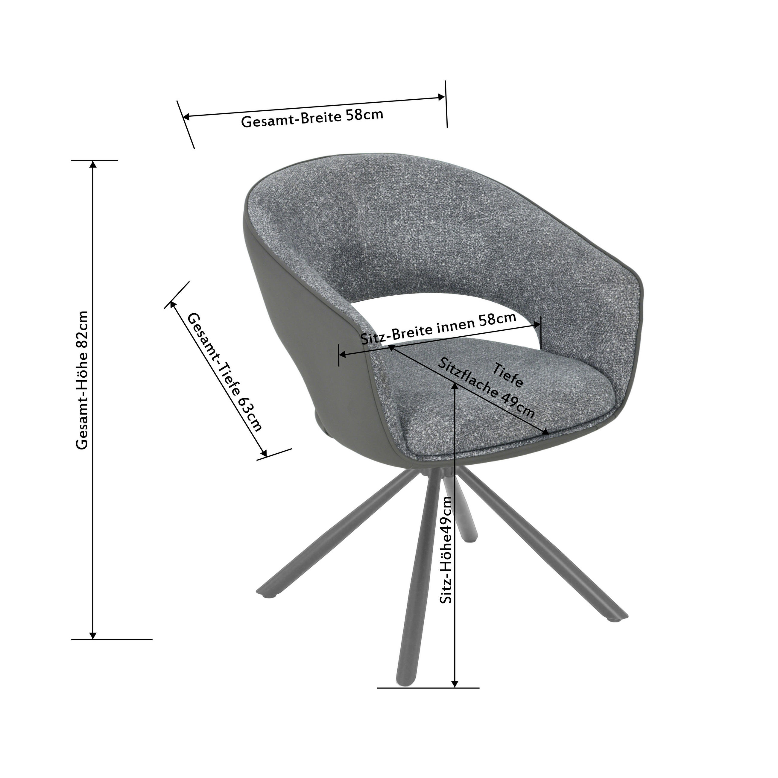 ARMLEHNSTUHL  in Eisen Lederlook, Leinenoptik  - Dunkelgrau/Grau, LIFESTYLE, Holz/Textil (58/83/62cm) - Livetastic
