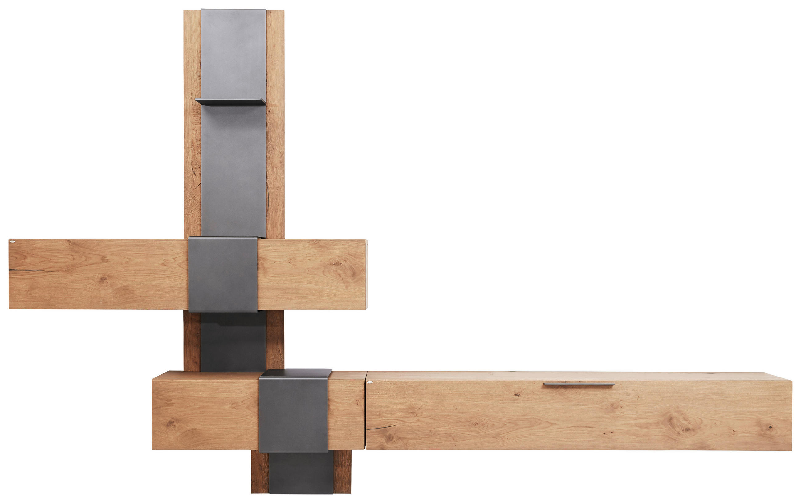 WOHNWAND in Anthrazit, Eichefarben 353/225/39 cm - Eichefarben/Anthrazit, Natur, Holz/Metall (353/225/39cm) - Voglauer
