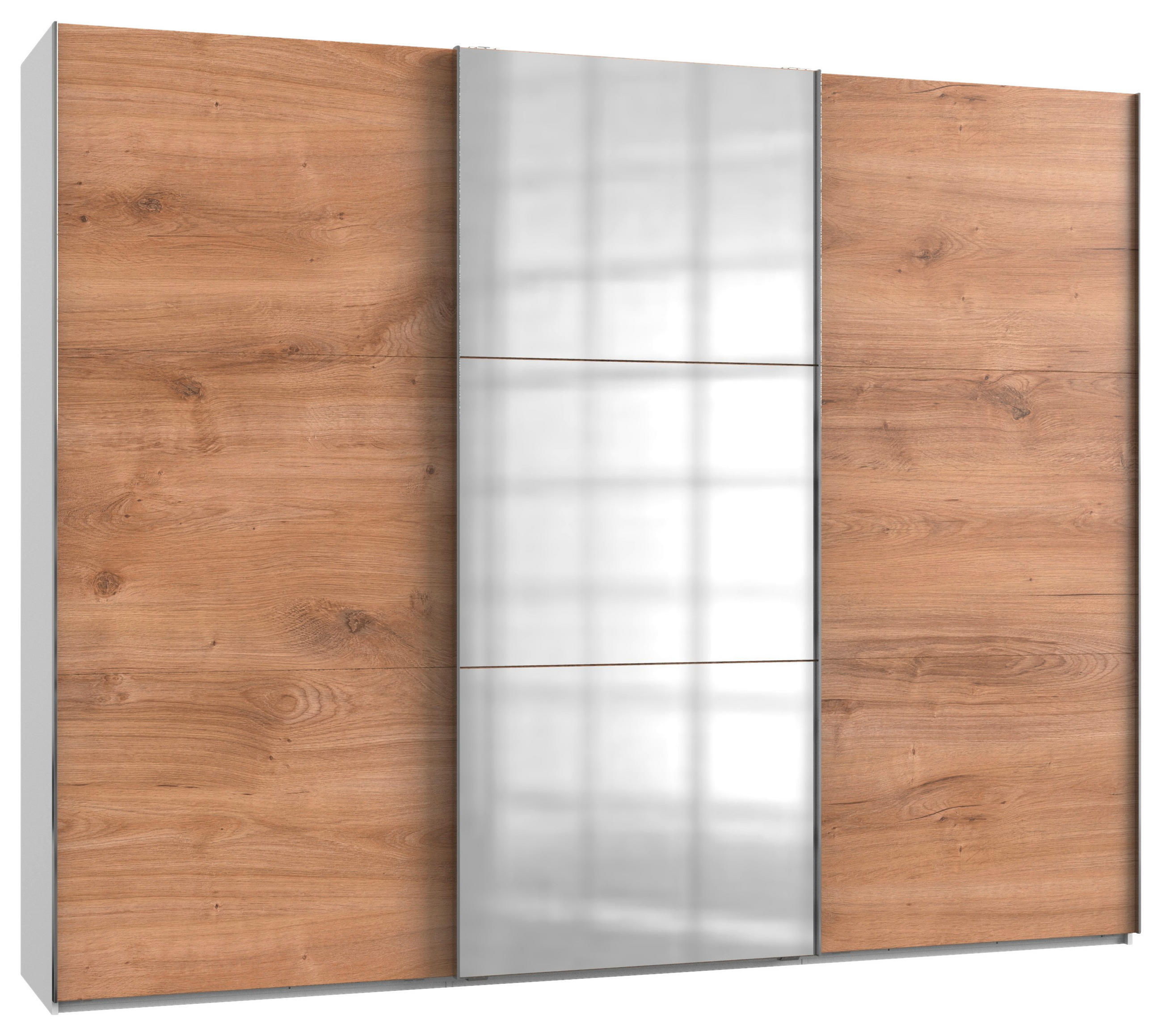 OMARA Z DRSNIMI VRATI, bela, barve hrasta  - barve kroma/barve hrasta, Moderno, kovina/leseni material (300/236/65cm) - MID.YOU