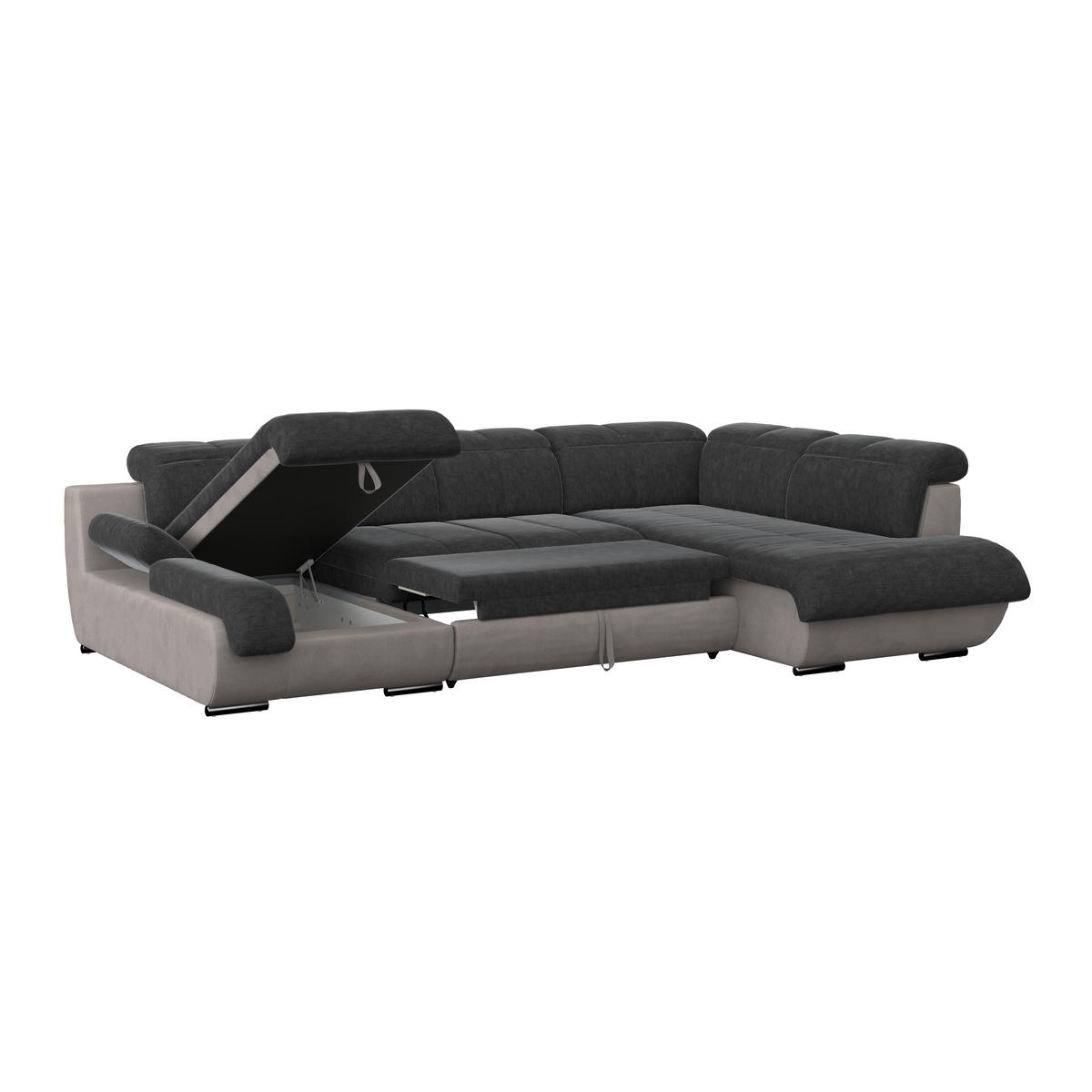WOHNLANDSCHAFT in Webstoff Anthrazit, Grau  - Chromfarben/Anthrazit, Modern, Textil/Metall (184/345/228cm) - MID.YOU