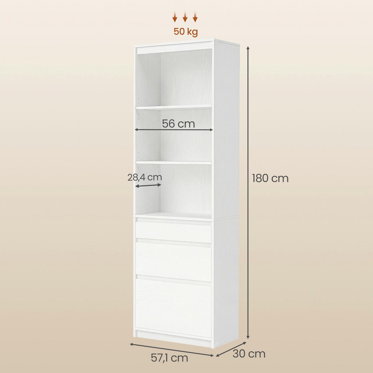 REGALELEMENT Weiß  - Weiß, Trend, Holzwerkstoff (57,1/180/28cm) - Boxxx