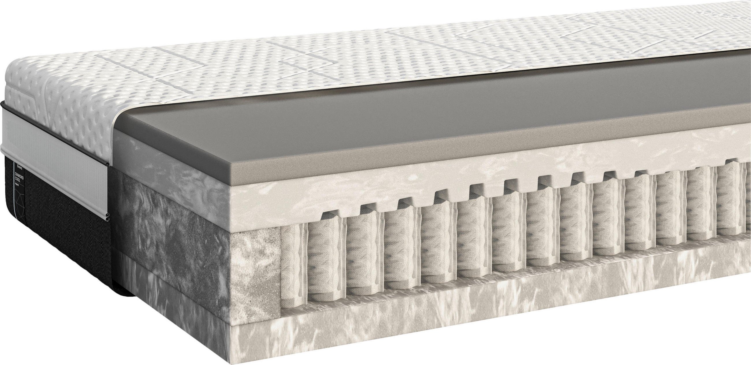 TASCHENFEDERKERNMATRATZE 160/200 cm, Höhe ca.: 27 cm, H2 = mittel, 7-Zonen - Weiß/Grau, Basics, Textil (160/200cm) - Emma