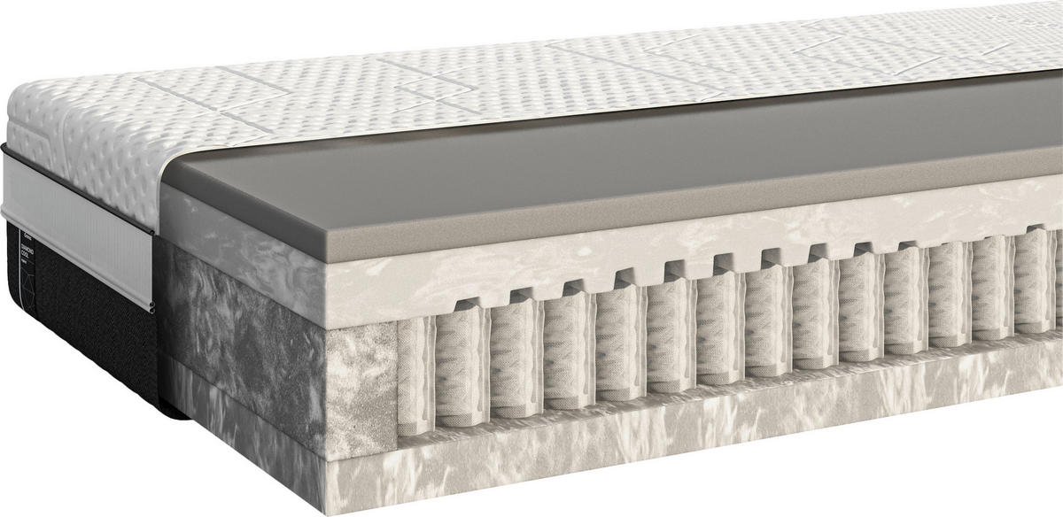 TASCHENFEDERKERNMATRATZE 180/200 cm, Höhe ca.: 27 cm, H2 = mittel, 7-Zonen - Weiß/Grau, Basics, Textil (180/200cm) - Emma