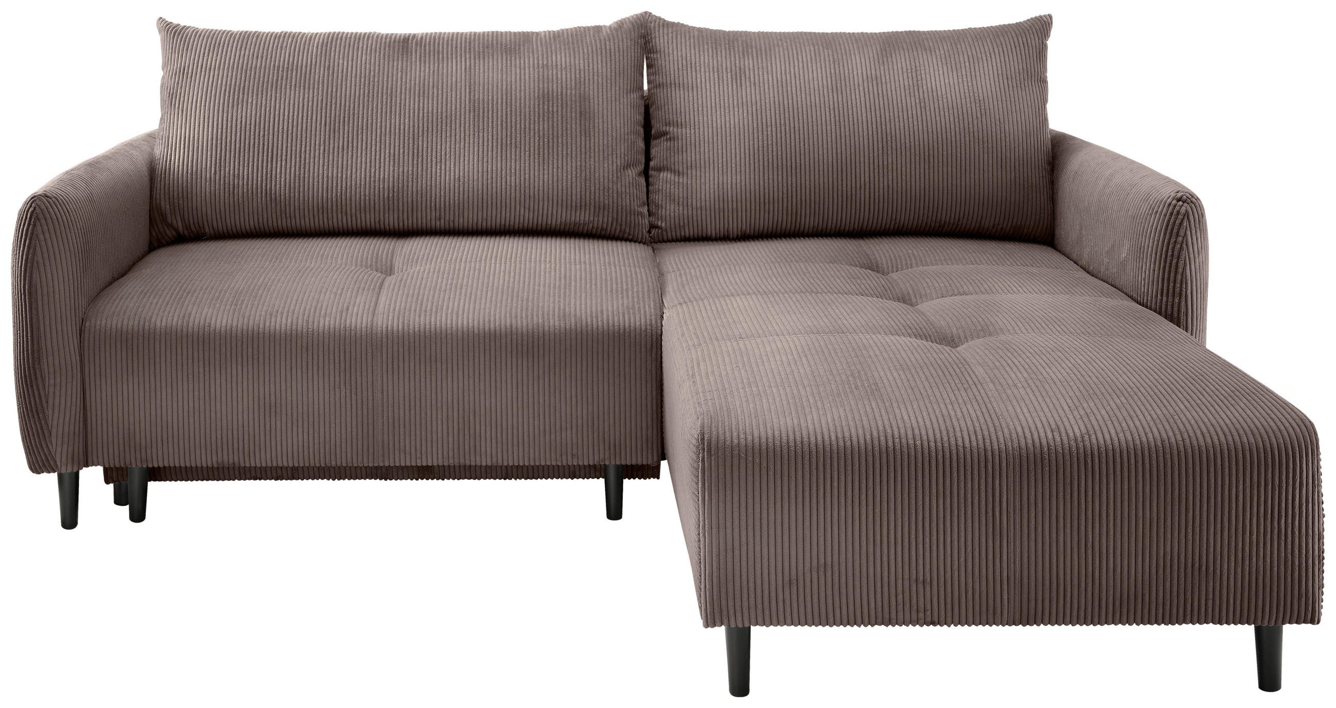 ECKSCHLAFSOFA in Cord Graubraun - Graubraun/Schwarz, Basics, Holz/Textil (238/174cm) - Livetastic