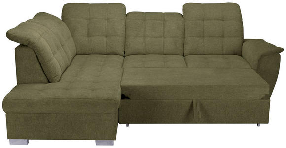ECKSOFA Olivgrün Chenille Bettkasten, Schlaffunktion, Rücken echt, Kopfteilverstellung, Liegefläche im Originalstoff  - Chromfarben/Olivgrün, KONVENTIONELL, Kunststoff/Textil (205/260cm) - Carryhome