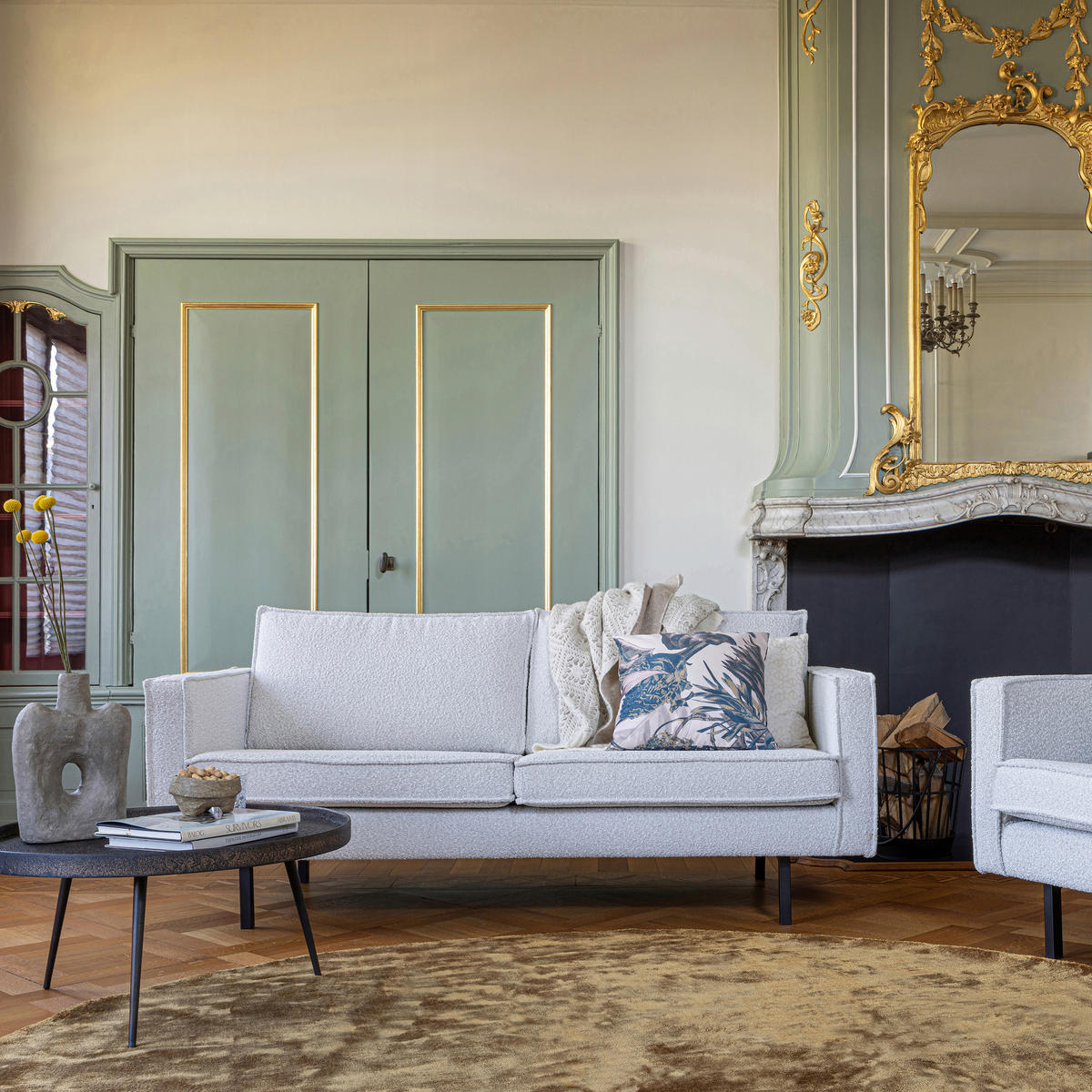 2,5-SITZER Rodeo in Bouclé Naturfarben  - Schwarz/Naturfarben, Design, Textil/Metall (190/85/86cm) - Livetastic