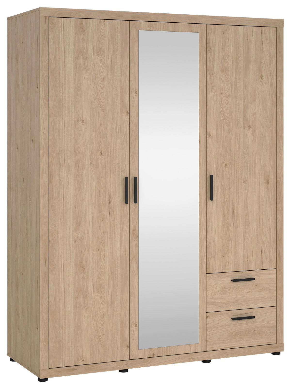 DREHTÜRENSCHRANK 153,6/200,9/59,8 cm,  in Eichefarben, 3-türig  - Eichefarben/Schwarz, MODERN, Holzwerkstoff/Metall (153,6/200,9/59,8cm) - MID.YOU