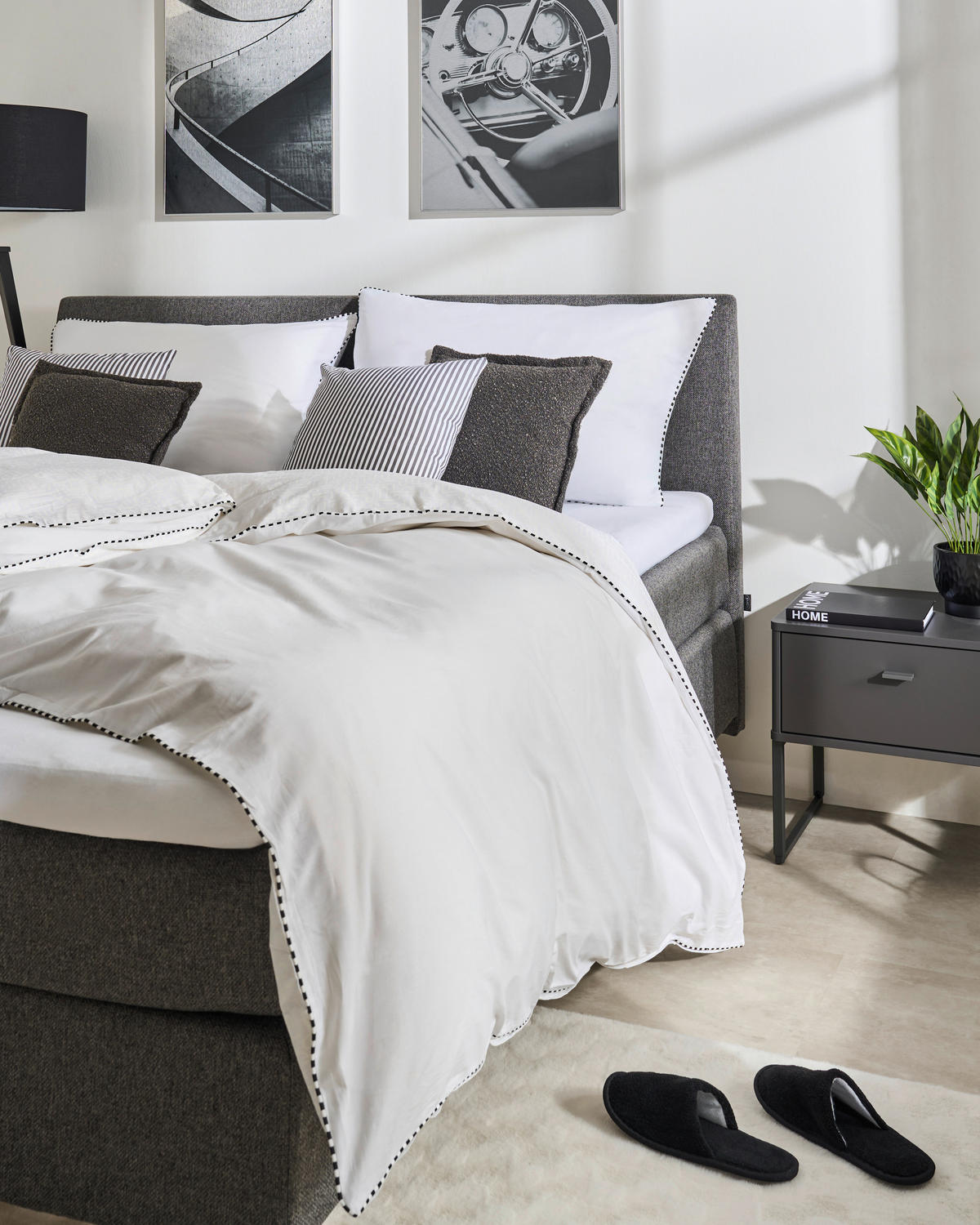BOXSPRINGBETT 180/200 cm  in Grau  - Schwarz/Grau, KONVENTIONELL, Holz/Textil (180/200cm) - Jensen