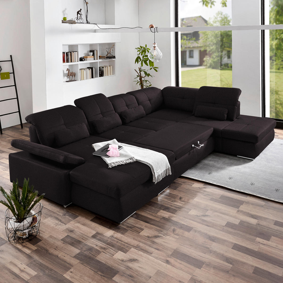 WOHNLANDSCHAFT  in Mikrofaser Anthrazit  - Chromfarben/Anthrazit, Design, Textil (195/371/260cm) - Beldomo Style