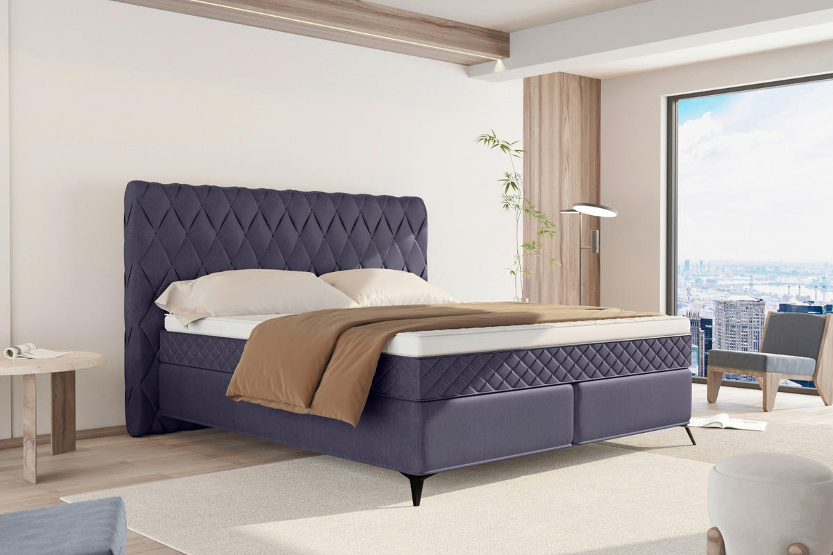 BOXSPRINGBETT 180/200 cm  in Graublau  - Graublau/Schwarz, Design, Textil/Metall (180/200cm) - Boxxx