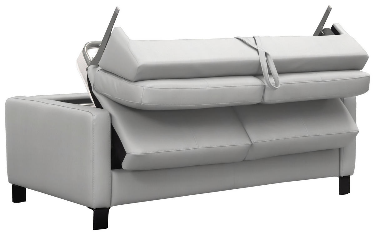 SCHLAFSOFA in Textil, Leder Hellgrau  - Hellgrau/Schwarz, Konventionell, Leder/Textil (190/87/100cm) - Celina Home