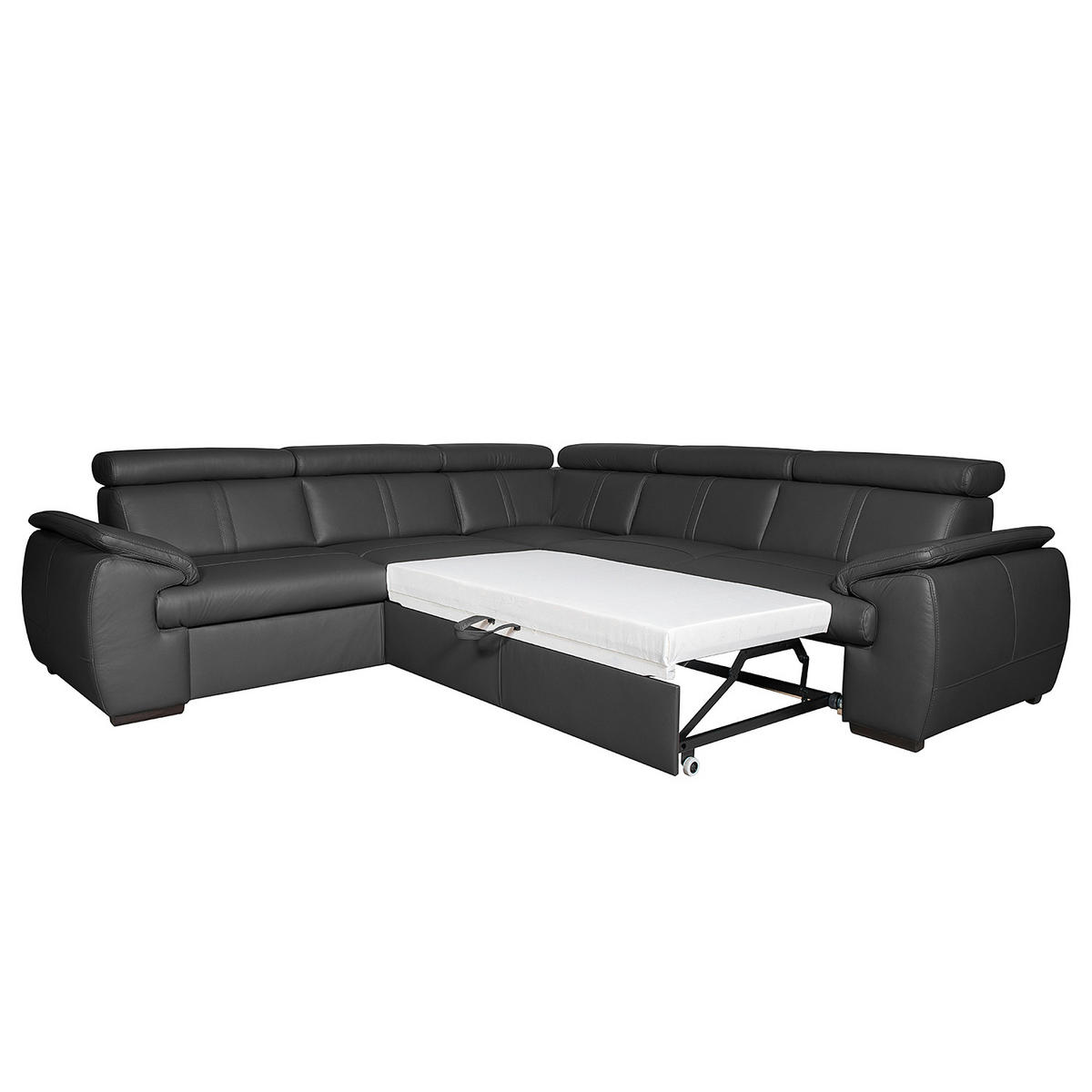 ECKSOFA Schwarz Echtleder  - Wengefarben/Schwarz, Design, Leder/Holz (265/265cm) - Livetastic