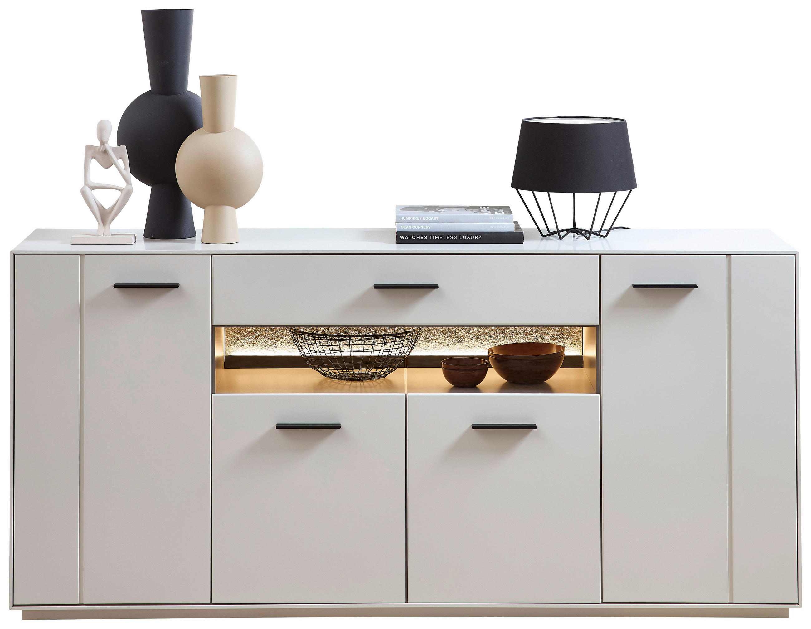 SIDEBOARD  in 180/85/45 cm  - Hellgrau/Schwarz, MODERN, Glas/Holzwerkstoff (180/85/45cm) - Novel