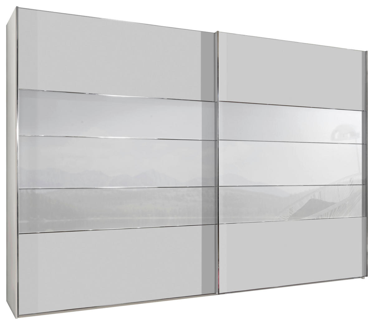 SCHWEBETÜRENSCHRANK  in Weiß  - Chromfarben/Weiß, KONVENTIONELL, Glas/Holzwerkstoff (300/236/67cm) - Voleo