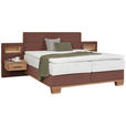 BOXSPRINGBETT 180/200 cm  in Eichefarben, Dunkelrot  - Eichefarben/Dunkelrot, Natur, Holz/Textil (180/200cm) - Valnatura