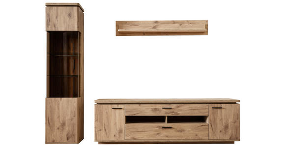 WOHNWAND 3-teilig  in Eichefarben  270/208/50 cm  - Eichefarben/Anthrazit, KONVENTIONELL, Glas/Holzwerkstoff (270/208/50cm) - Cantus