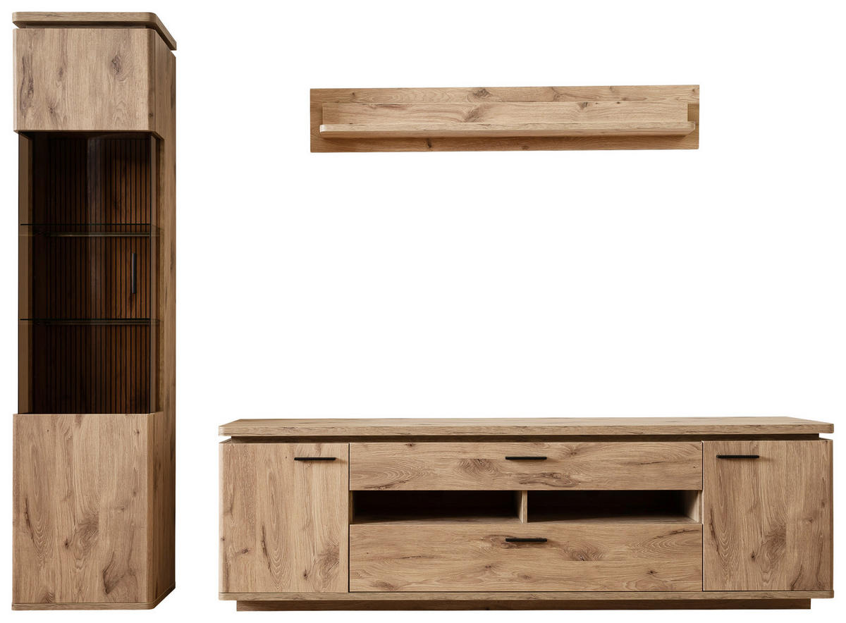 WOHNWAND 3-teilig  in Eichefarben  270/208/50 cm  - Eichefarben/Anthrazit, KONVENTIONELL, Glas/Holzwerkstoff (270/208/50cm) - Cantus
