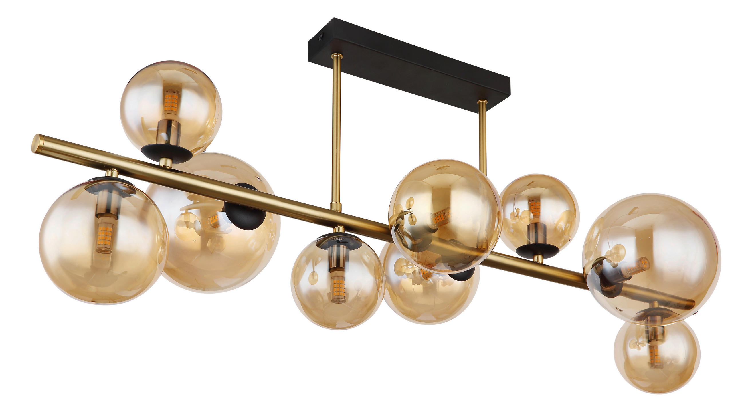 LED MENNYEZETI LÁMPA - fekete/sárgaréz, Design, Üveg/fém (87/30/38cm) - Globo