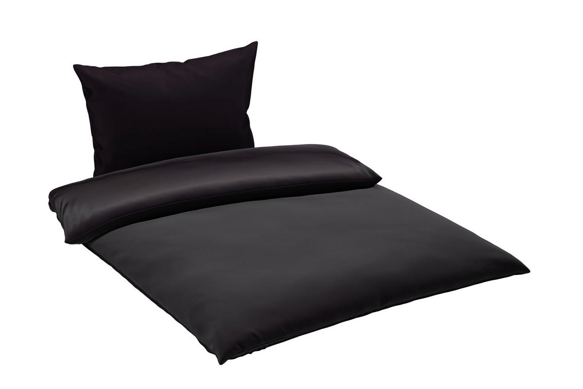 BETTWÄSCHESET TANJA Satin 160/210 cm  65 cm/100 cm  - Schwarz, Basics, Textil (160/210cm) - Novel