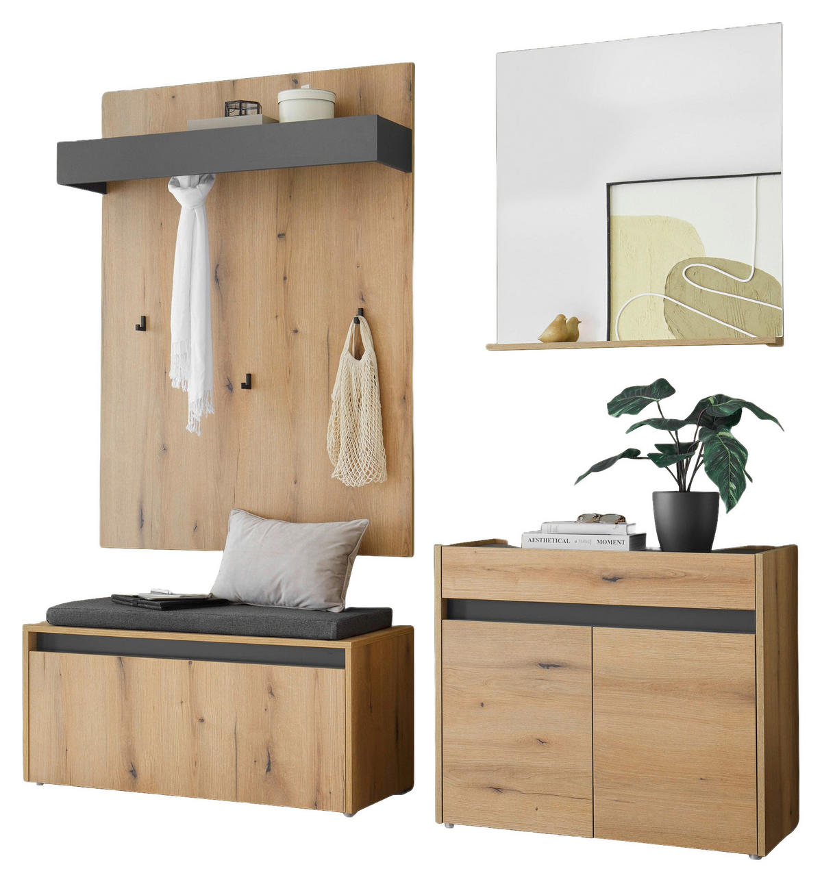 GARDEROBE 5-teilig  in 190/200/40 cm  - Eichefarben/Anthrazit, Design, Glas/Holzwerkstoff (190/200/40cm) - Modante