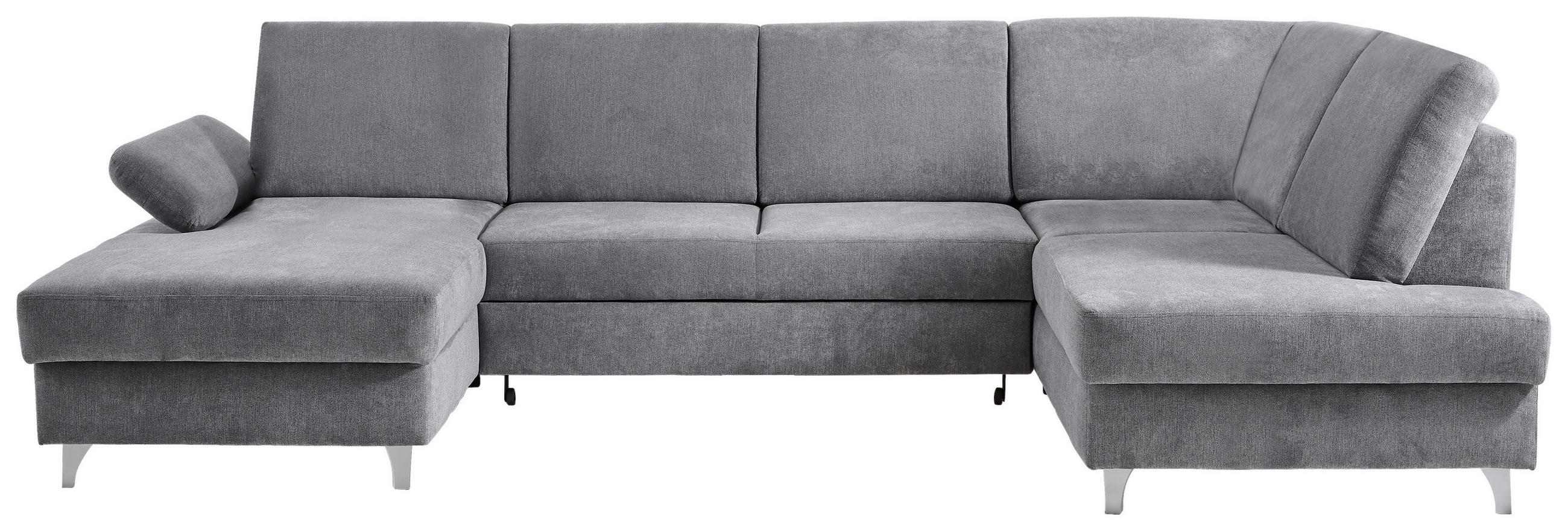 Wohnlandschaft inkl.Funktionen Hellgrau Struktur  - Silberfarben/Hellgrau, KONVENTIONELL, Holz/Textil (167/322/186cm) - Cantus