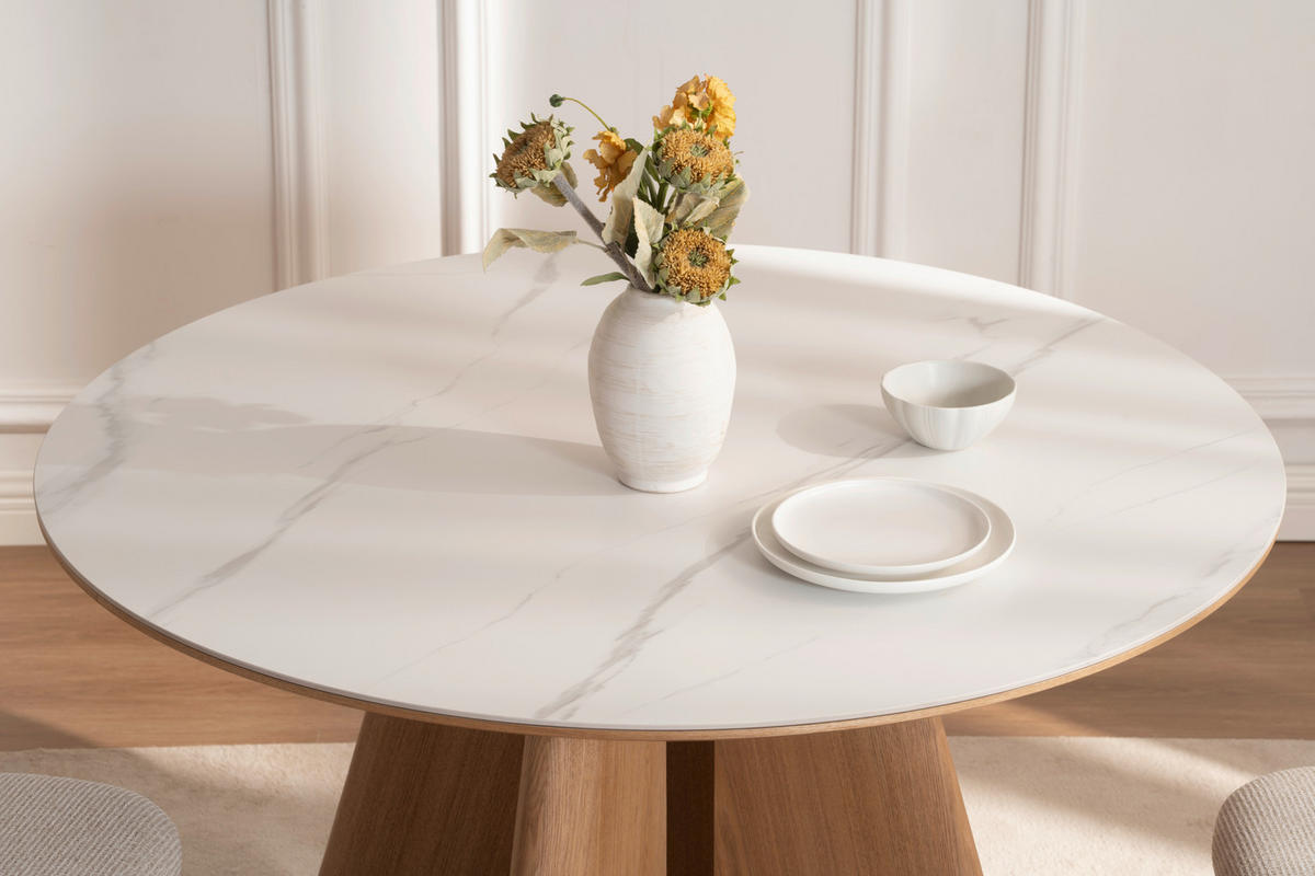 ESSTISCH 120/75/120 cm Echtholz, Nachbildung  Holz, Stein, Holzwerkstoff rund Weiß, Eichefarben  - Eichefarben/Weiß, Design, Holz/Holzwerkstoff (120/75/120cm) - VanDerken