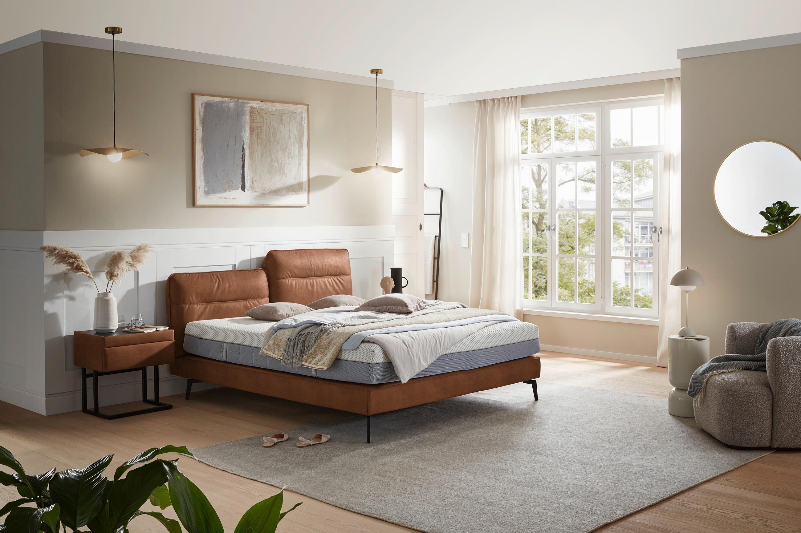 BOXSPRINGBETT 160/200 cm  in Cognac  - Cognac/Schwarz, Design, Textil/Metall (160/200cm) - Johann Jakob