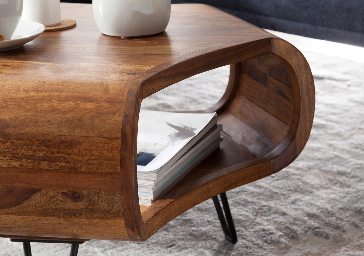 COUCHTISCH Sheesham massiv 55/55/38 cm Freiform Sheeshamfarben  - Sheeshamfarben/Schwarz, Design, Holz/Metall (55/55/38cm) - MID.YOU