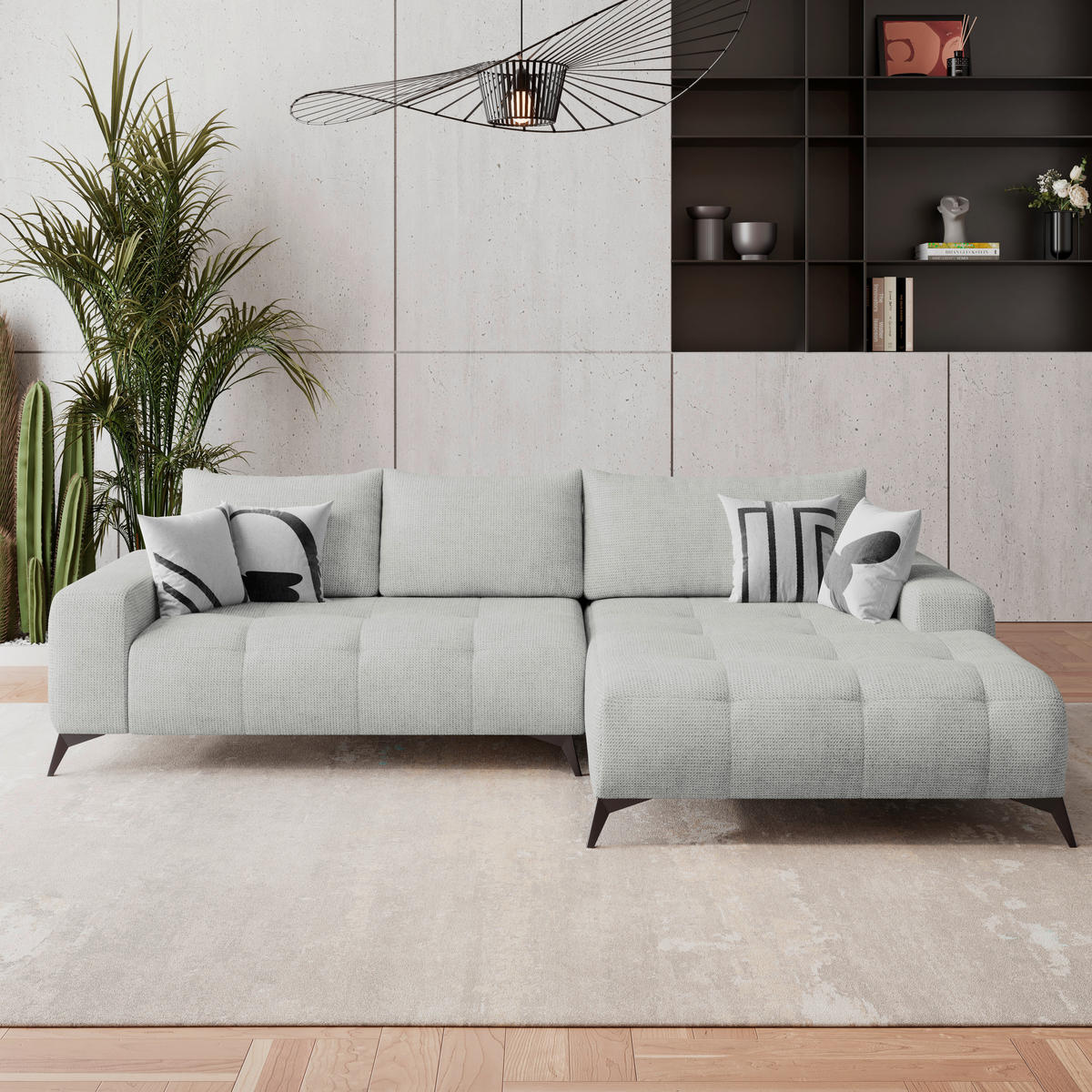 HÖRNSOFFA i flatväv blågrå  - blågrå/svart, Trend, metall/textil (290/175cm) - MID.YOU