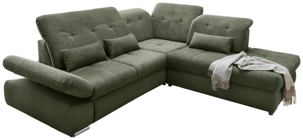 ECKSOFA in Chenille Dunkelgrün  - Chromfarben/Dunkelgrün, Modern, Textil/Metall (280/254cm) - Livetastic