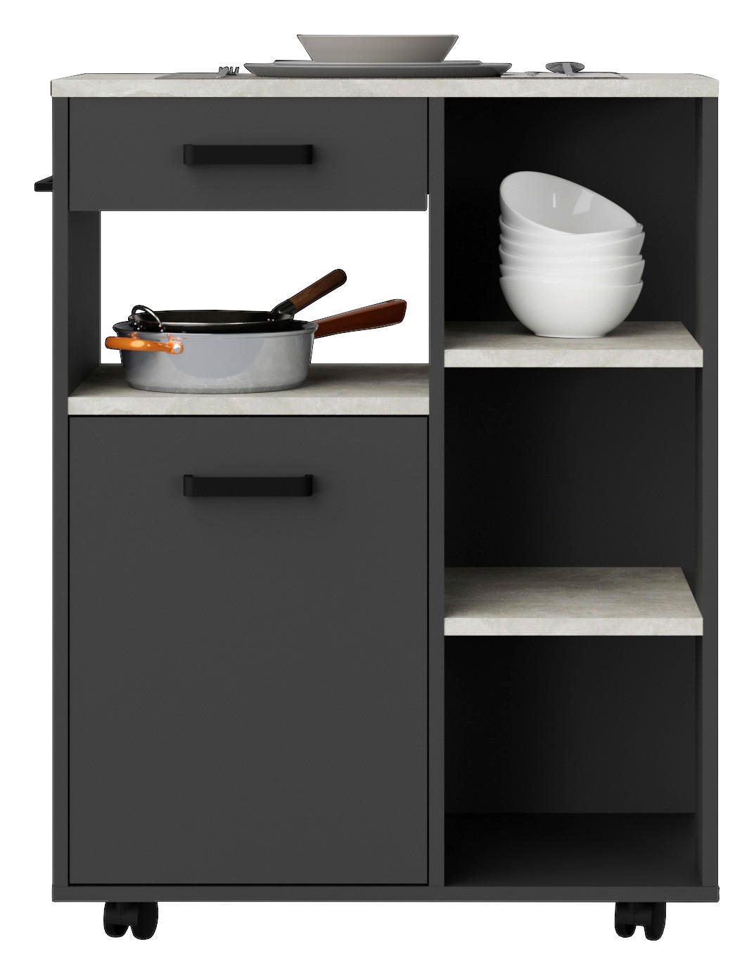 SERVIERWAGEN Anthrazit, Hellgrau  - Anthrazit/Hellgrau, KONVENTIONELL, Holzwerkstoff/Kunststoff (70,2/92,6/40cm) - P & B