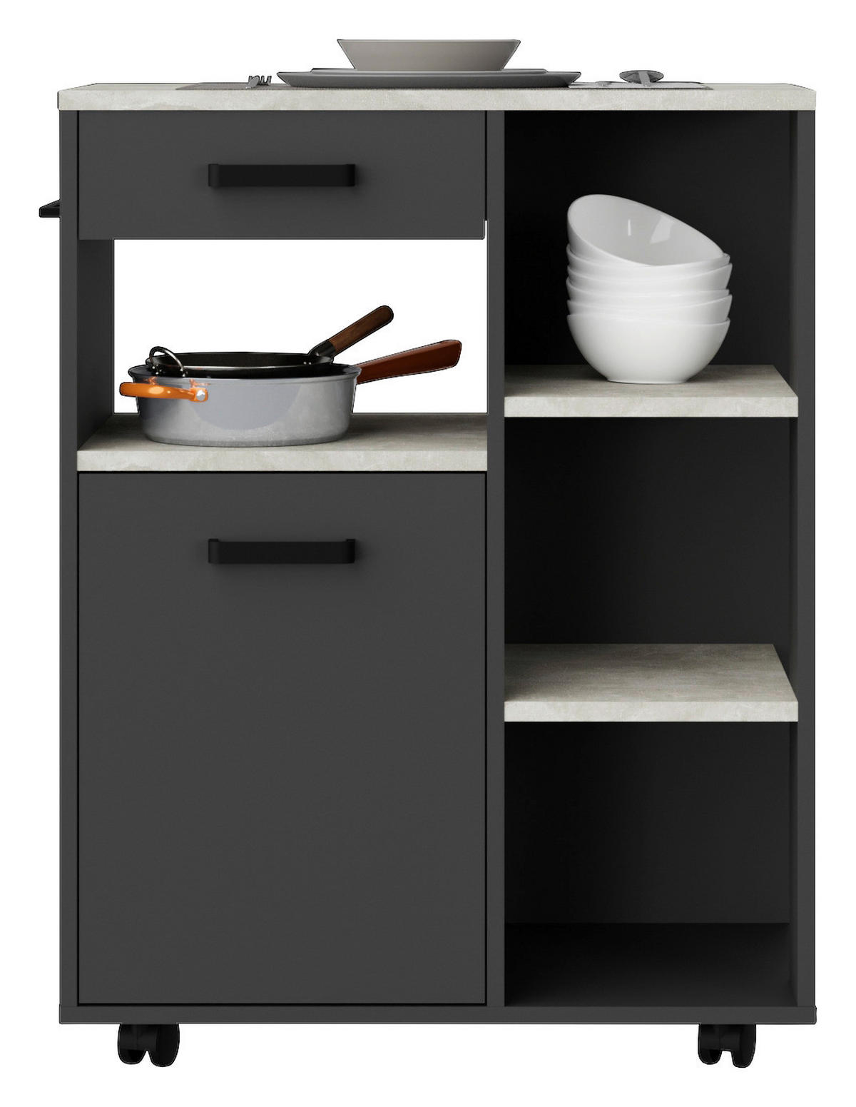 SERVIERWAGEN Anthrazit, Hellgrau  - Anthrazit/Hellgrau, KONVENTIONELL, Holzwerkstoff/Kunststoff (70,2/92,6/40cm) - P & B