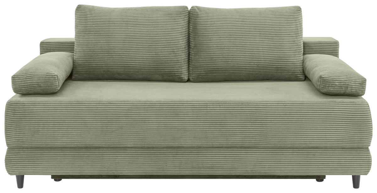 SCHLAFSOFA  mit Liegefunktion, Schlafen auf Sitzhöhe, Rücken echt Cord Salbeigrün  - Salbeigrün/Schwarz, KONVENTIONELL, Holz/Textil (196/96/103cm) - Carryhome