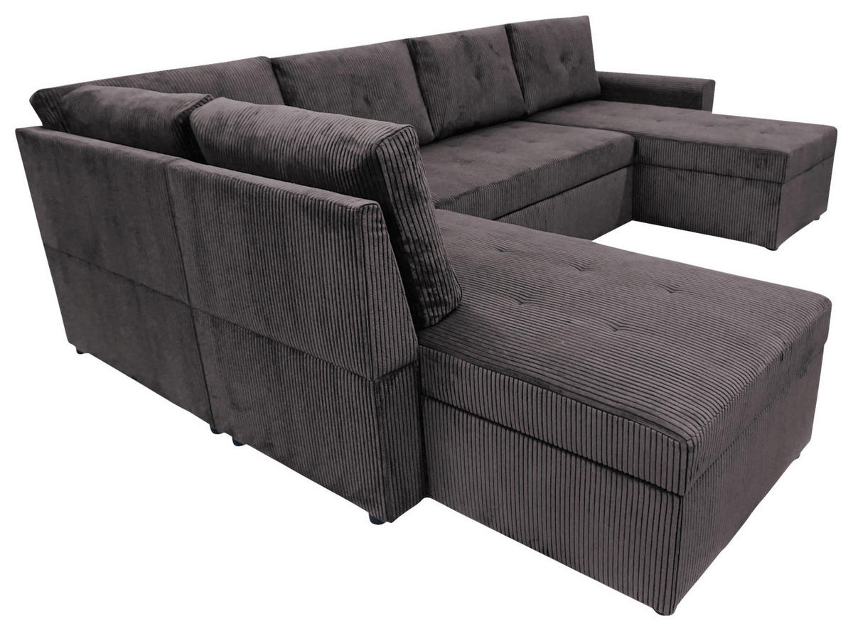 WOHNLANDSCHAFT TERMOLI Graubraun Cord  - Graubraun/Schwarz, Design, Kunststoff/Textil (155/296/155cm) - MID.YOU