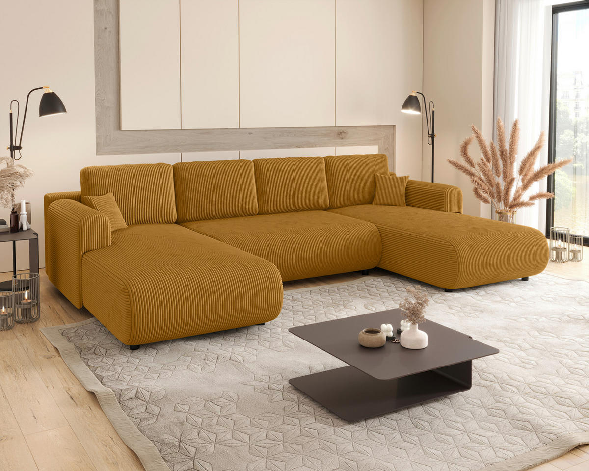 WOHNLANDSCHAFT Currygelb Cord  - Currygelb/Schwarz, KONVENTIONELL, Textil (200/360/200cm) - Xora