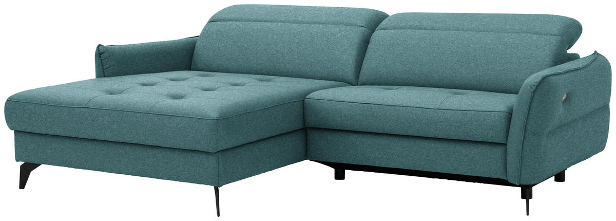 ECKSOFA Flachgewebe Petrol  - Petrol/Schwarz, Design, Textil/Metall (175/246cm) - Celina
