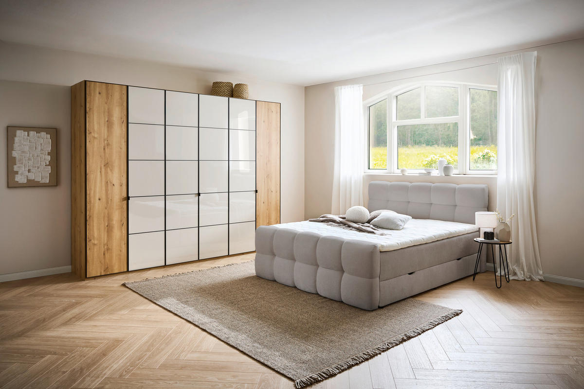 FAMILIENBETT - Hellgrau, Design, Textil (220/200cm) - Moderano