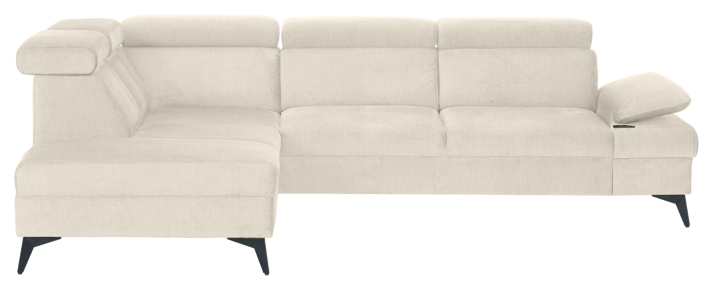 ECKSOFA Greige Flachgewebe Rücken echt, Kopfteilverstellung, Sitzvorzug  - Greige/Schwarz, MODERN, Textil/Metall (210/258cm) - Landscape