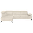 ECKSOFA Greige Flachgewebe Rücken echt, Kopfteilverstellung, Sitzvorzug  - Greige/Schwarz, MODERN, Textil/Metall (210/258cm) - Landscape